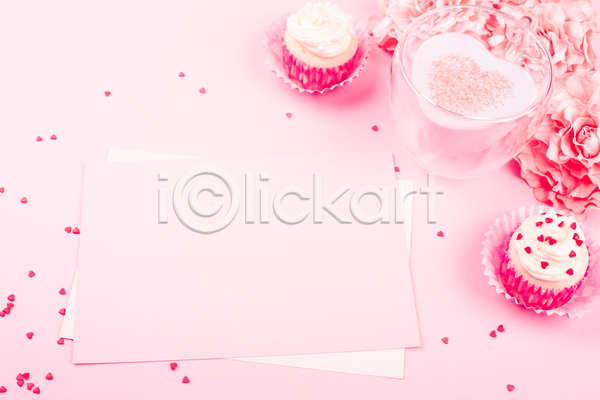 사람없음 JPG 포토 해외이미지 분홍색 카피스페이스 컵 컵케이크 편지