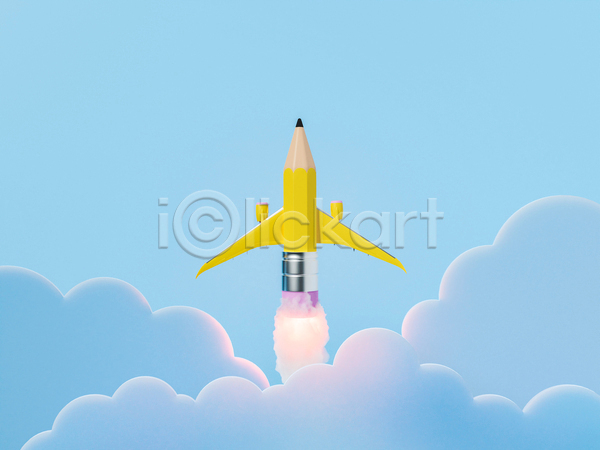 사람없음 3D JPG 포토 해외이미지 구름(자연) 로켓 로켓발사 발사 연필 우주 우주비행 우주선 하늘색