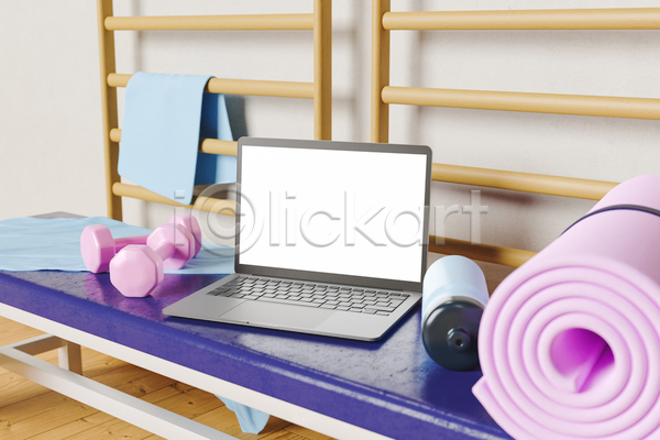 사람없음 3D JPG 포토 해외이미지 건강 노트북 매트 실내 아령 온라인 요가 운동 체육관 카피스페이스 텀블러