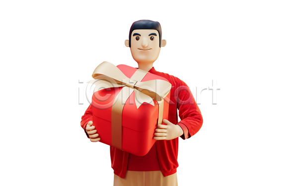 축하 남자 성인 성인남자한명만 한명 3D JPG 포토 해외이미지 3D캐릭터 들기 빨간색 상반신 선물 선물상자 주기