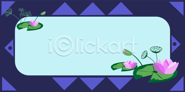 사람없음 JPG 일러스트 해외이미지 꽃프레임 사각프레임 연꽃(꽃) 연밥 연잎 파란색