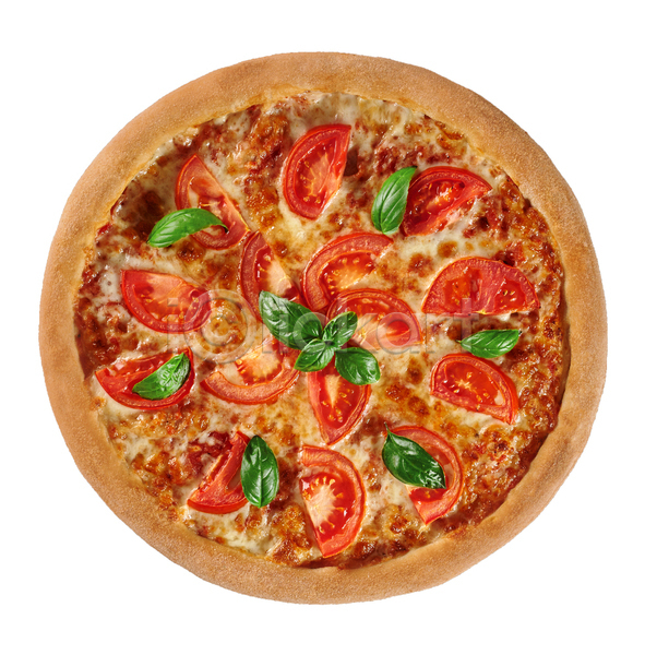 사람없음 JPG 포토 하이앵글 해외이미지 마르게리타피자 바질 실내 토마토 패스트푸드 피자 흰배경
