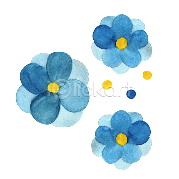 사람없음 JPG 일러스트 포토 해외이미지 그림 꽃 세송이 손그림 수채화(물감) 아기자기 파란색
