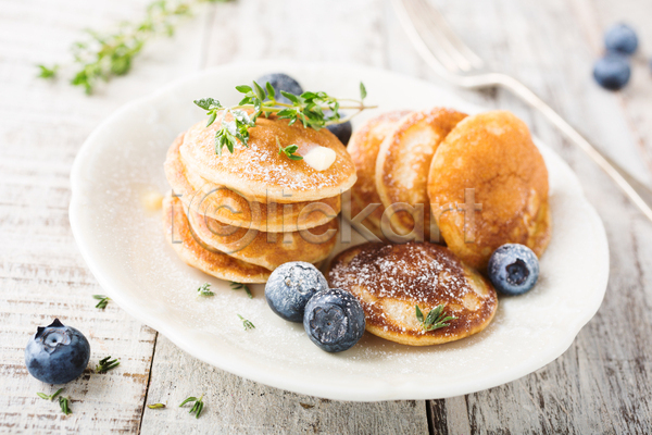 사람없음 JPG 포토 해외이미지 백리향 블루베리 슈가파우더 아침식사 음식 팬케이크