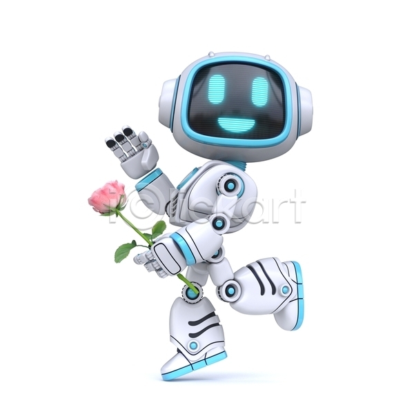 사람없음 3D JPG 일러스트 해외이미지 AI(인공지능) 들기 로봇 손인사 장미 캐릭터 포즈