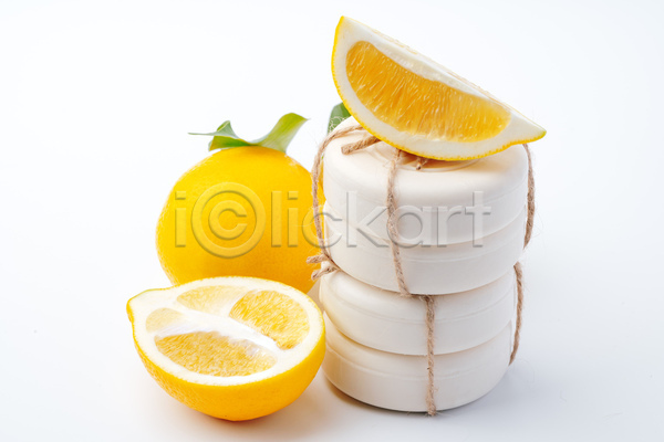 사람없음 JPG 포토 해외이미지 고체 레몬 비누 오브젝트 위생관리 짚끈 청결 흰배경