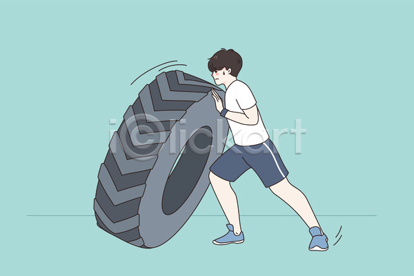 남자 성인 성인남자한명만 한명 JPG 포토 해외이미지 들기 라이프스타일 밀기 운동 운동복 일상 전신 타이어 하늘색