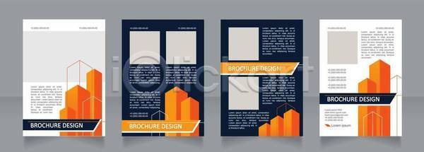 사람없음 EPS 일러스트 해외이미지 건물 남색 디자인 레이아웃 문서 비즈니스 사각형 선 세트 자료 주황색 텍스트 팜플렛 포스터