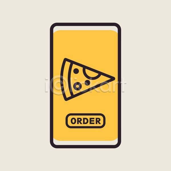 사람없음 EPS 아이콘 일러스트 해외이미지 노란색 디자인 모바일 배달음식 스마트폰 음식배달 주문 패스트푸드 피자 피자집