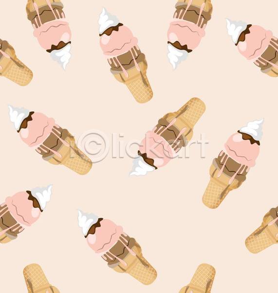 달콤 시원함 사람없음 EPS 일러스트 해외이미지 디저트 백그라운드 살구색 여름(계절) 콘아이스크림 패턴 패턴백그라운드