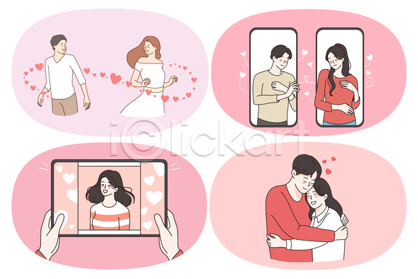 사랑 남자 성인 성인만 신체부위 여러명 여자 JPG 포토 해외이미지 남편 데이트 들기 라이프스타일 분홍색 상반신 손 스마트폰 아내 안기 연애 커플 태블릿 포옹 하트