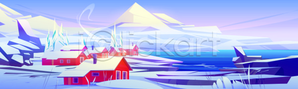 추위 사람없음 JPG 일러스트 포토 해외이미지 강 겨울 노르웨이 마을 만화 백그라운드 북극 빨간색 산 스칸디나비아 얼음 연기 와이드컷 주택