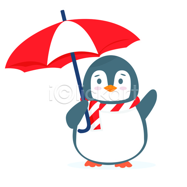 귀여움 사람없음 JPG 포토 해외이미지 들기 목도리 손인사 우산 펭귄 펭귄캐릭터 한마리