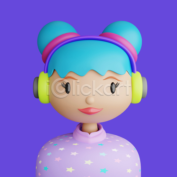 기쁨 성인 성인여자한명만 여자 한명 3D JPG 포토 해외이미지 디자인 보라색 상반신 아바타 캐릭터 헤드폰