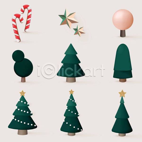사람없음 3D EPS 일러스트 해외이미지 겨울 그래픽 나무 다양 디자인 별 세트 엘리먼트 초록색 침엽수 크리스마스 크리스마스장식지팡이 크리스마스지팡이 크리스마스트리