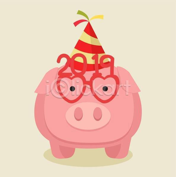 사람없음 EPS 일러스트 해외이미지 고깔(모자) 기념 돼지 분홍색 안경 연도 장식