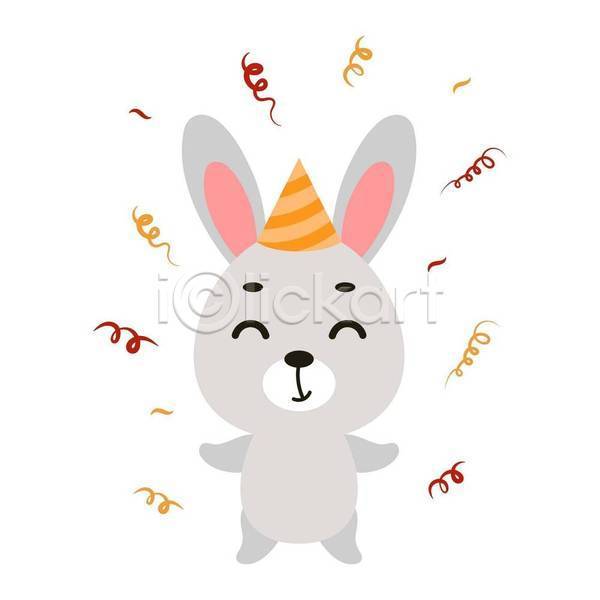귀여움 사람없음 EPS 일러스트 해외이미지 고깔(모자) 꽃가루 동물캐릭터 토끼 파티 한마리