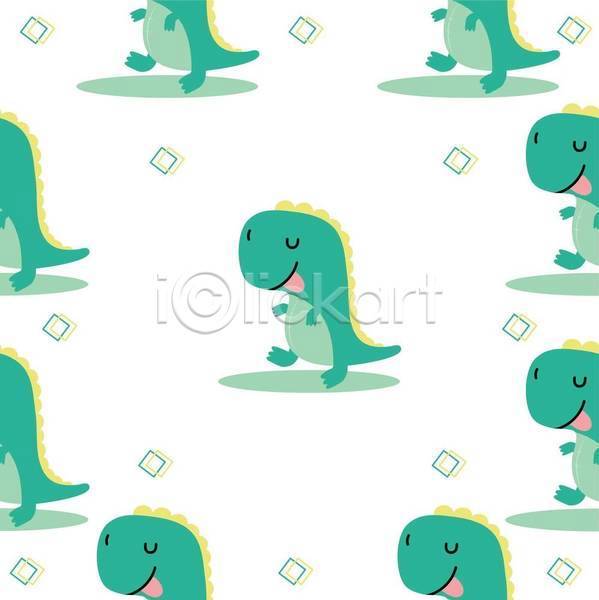 귀여움 사람없음 EPS 일러스트 해외이미지 공룡 디자인 마름모 여러마리 초록색 패턴백그라운드
