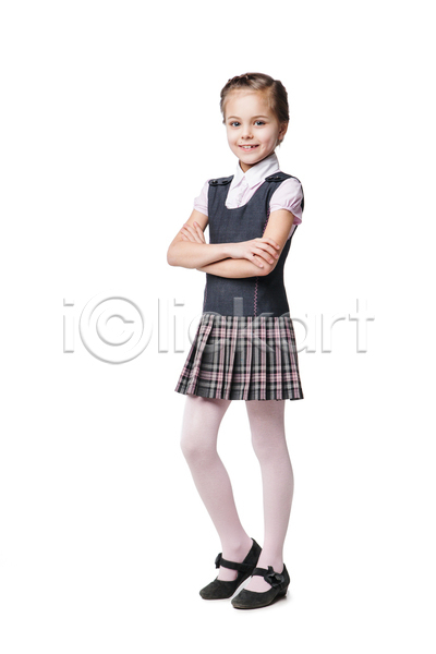 청춘(젊음) 행복 백인 사람 어린이 여자 한명 JPG 포토 해외이미지 1 고립 과학 교육 드레스 미소(표정) 백그라운드 서기 성적 스터디 신체 여학생 유니폼 유행 응시 응원 카메라 포즈 학교 학생 흰색