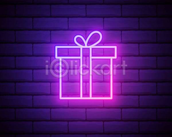 사람없음 EPS 아이콘 일러스트 해외이미지 네온 네온아트 벽 보라색 빛 선물 선물상자