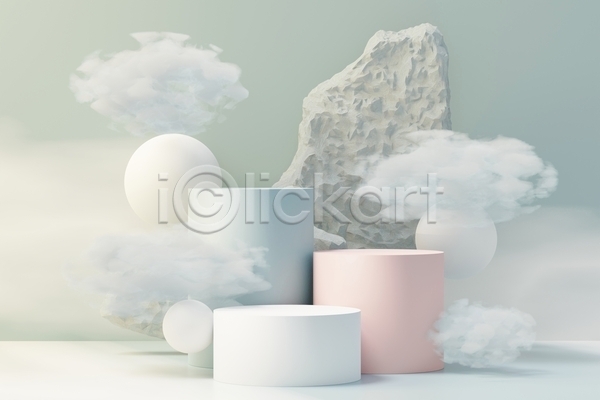 사람없음 3D JPG 포토 해외이미지 구름(자연) 단상 돌 디자인 목업 무대 백그라운드 세트 연기 오브젝트 원기둥 원형 장식 추상 컨셉 포디움 하늘색