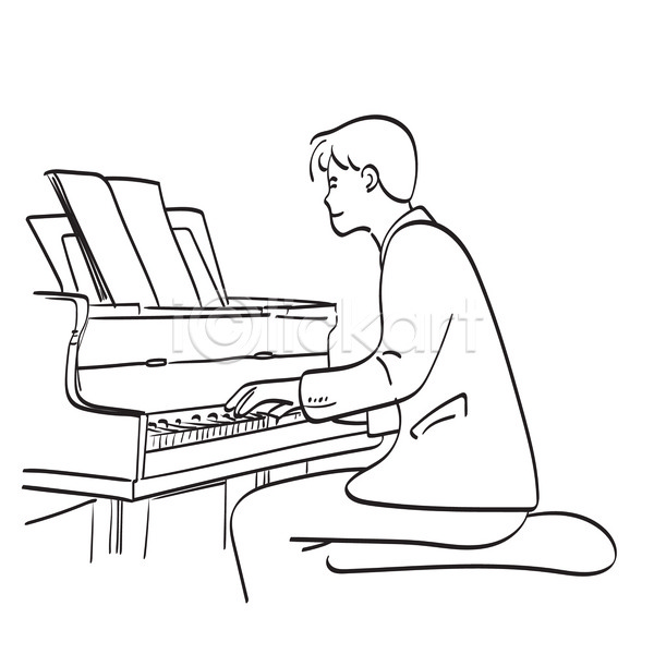 남자 성인 성인남자한명만 한명 JPG 라인일러스트 일러스트 포토 해외이미지 라인아트 손그림 연주 연주자 음악가 콘서트 피아노(악기) 피아니스트