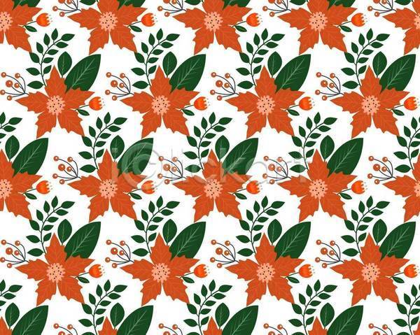 사람없음 EPS 일러스트 해외이미지 꽃 백그라운드 보테니컬아트 빨간색 열매 잎 초록색 크리스마스 패턴 포인세티아 풀(식물)