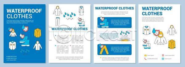 사람없음 EPS 일러스트 해외이미지 디자인 레이아웃 물방울 방수 비(날씨) 세트 옷 우비 장화 코트 파란색 팜플렛