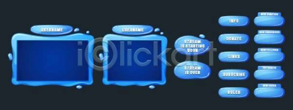 사람없음 EPS 일러스트 해외이미지 게임 메뉴 물방울 버튼 사각형 세트 엘리먼트 파란색