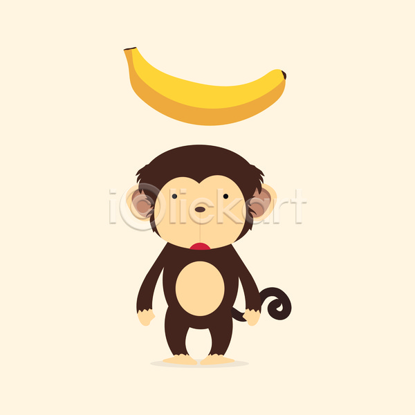 사람없음 JPG 일러스트 포토 해외이미지 바나나 원숭이 원숭이캐릭터 한마리