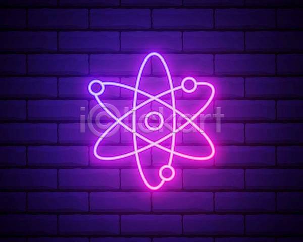 사람없음 EPS 아이콘 일러스트 해외이미지 네온 네온아트 벽 보라색 빛 원자 원자구조
