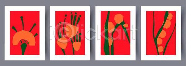사람없음 EPS 일러스트 해외이미지 그림 꽃 디자인 미술 빨간색 세트 잎 줄기 추상