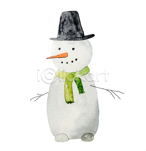 사람없음 JPG 포토 해외이미지 겨울 눈사람 디자인 미술 수채화(물감) 크리스마스
