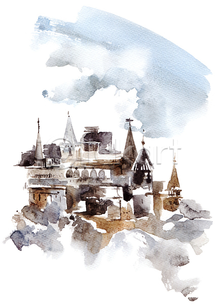 사람없음 JPG 포토 해외이미지 건물 고딕 구름(자연) 그래픽 그림 미술 수채화(물감) 스케치 야외 옛날 잉크 폐허 풍경(경치) 하늘