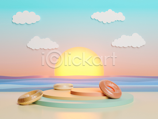 사람없음 3D JPG 포토 해외이미지 구름(자연) 단상 여름(계절) 일몰 태양 튜브 하늘 해변