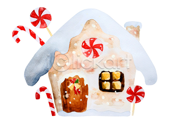 사람없음 JPG 포토 해외이미지 겨울 과자집 디자인 사탕 수채화(물감) 쿠키 크리스마스