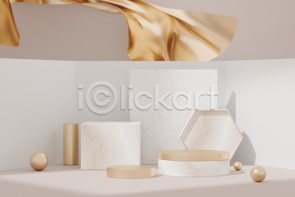 사람없음 3D JPG 포토 해외이미지 금색 단상 대리석 디자인 무대 백그라운드 사각형 세트 오브젝트 원기둥 원형 육각형 장식 추상 컨셉 포디움 흰색
