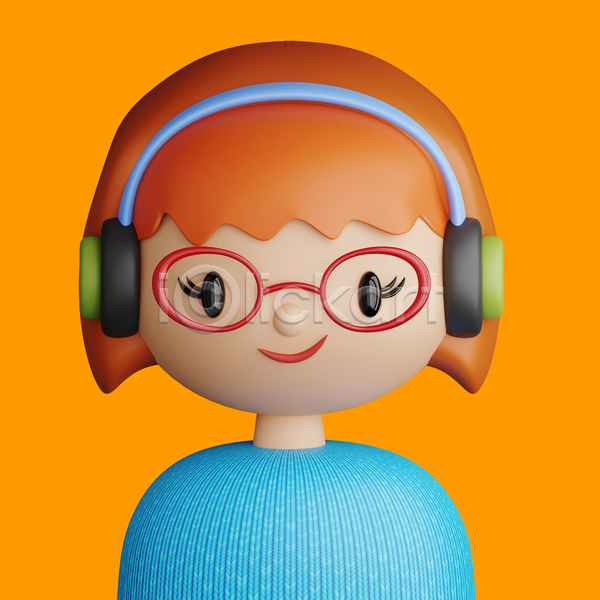 성인 성인여자한명만 여자 한명 3D JPG 포토 해외이미지 디자인 미소(표정) 상반신 아바타 안경낌 캐릭터 헤드폰