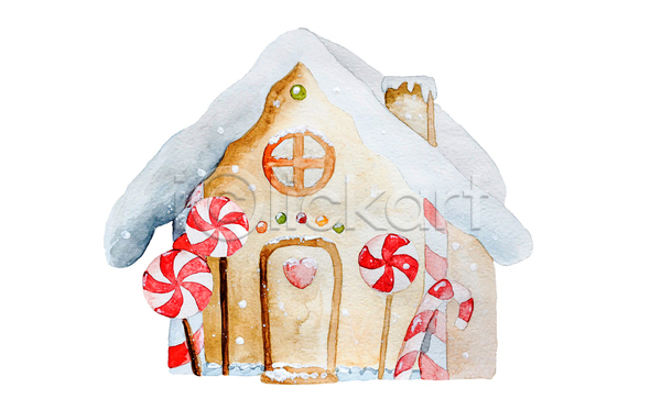 사람없음 JPG 포토 해외이미지 겨울 과자집 디자인 미술 수채화(물감) 쿠키 크리스마스
