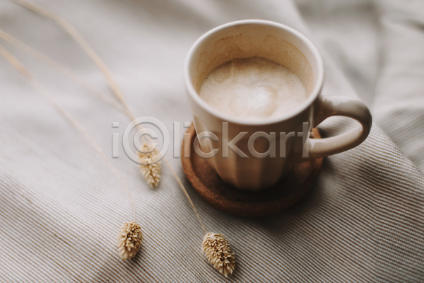 따뜻함 사람없음 JPG 포토 해외이미지 머그컵 실내 천(직물) 커피 풀(식물) 한잔