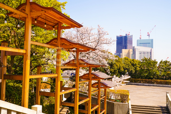 사람없음 JPG 포토 해외이미지 건물 봄 신사(일본건축) 야외 일본 주간 풍경(경치)