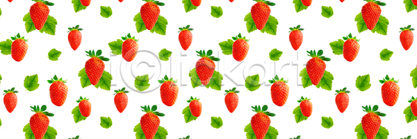 사람없음 JPG 포토 해외이미지 딸기 딸기잎 패턴 흰배경