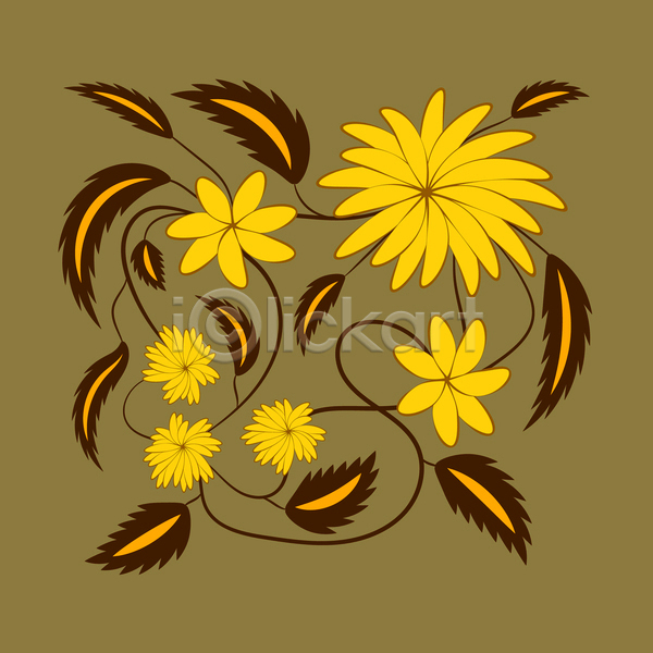 화려 사람없음 EPS JPG 일러스트 해외이미지 꽃 노란색 디자인 미술 민화 잎