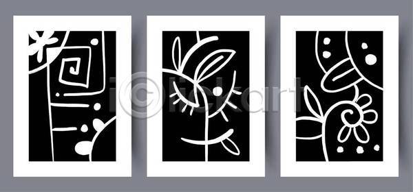 사람없음 EPS 일러스트 해외이미지 검은색 그림 꽃 디자인 라인아트 미술 세트 잎 점 추상