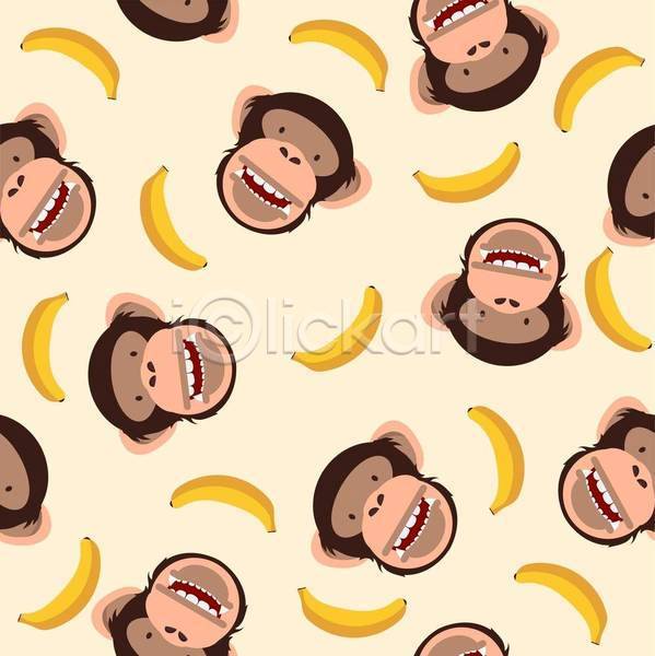 사람없음 EPS 일러스트 해외이미지 노란색 디자인 바나나 여러마리 침팬지 패턴백그라운드