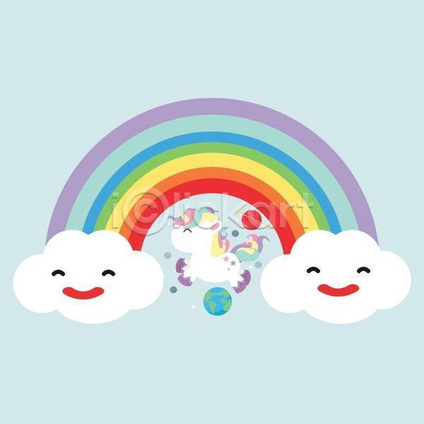 사람없음 EPS 일러스트 해외이미지 구름(자연) 무지개 무지개색 백그라운드 웃음 유니콘