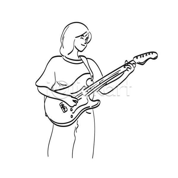 성인여자한명만 여자 한명 EPS 라인일러스트 일러스트 해외이미지 기타 기타리스트 들기 라인아트 상반신 손그림 연주자 음악가