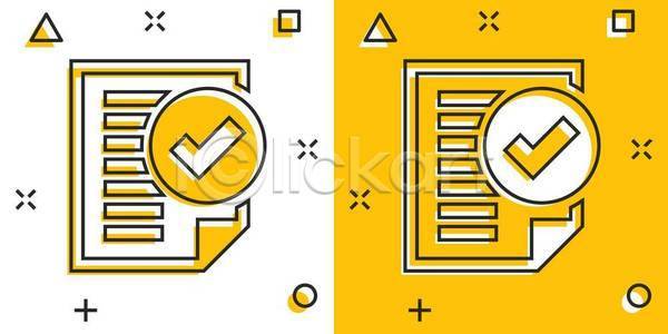 사람없음 EPS 일러스트 해외이미지 노란색 문서 승인 체크표시 해외일러스트 확인 흰색