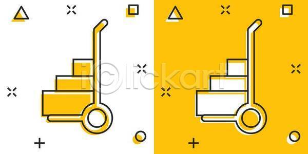 사람없음 EPS 일러스트 해외이미지 노란색 상자 심볼 쌓기 짐수레 트롤리 해외일러스트 화물 흰색