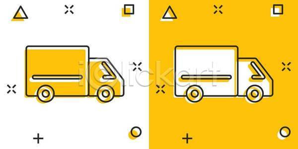 사람없음 EPS 일러스트 해외이미지 노란색 짐차 탑차 트럭 흰색